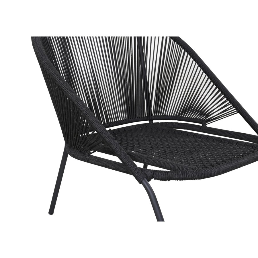 VENTURE DESIGN Lindos loungestol, m. hynde - sort polyester reb, aluminium og stl