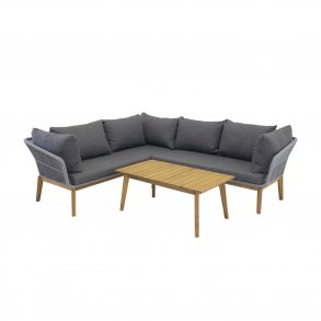 VENTURE DESIGN Chania hjrne havesofa - natur akacietr og gr stl 