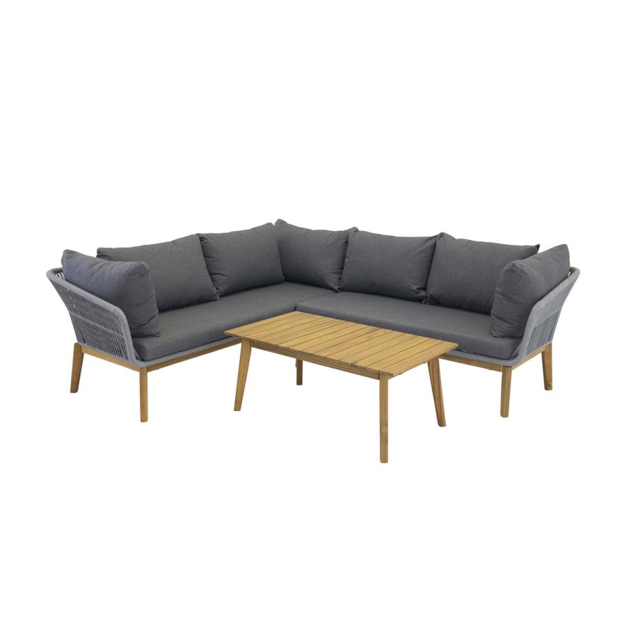 VENTURE DESIGN Chania hjrne havesofa - natur akacietr og gr stl 
