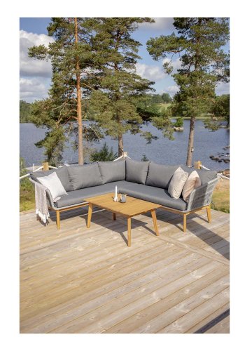 VENTURE DESIGN Chania hjrne havesofa - natur akacietr og gr stl 