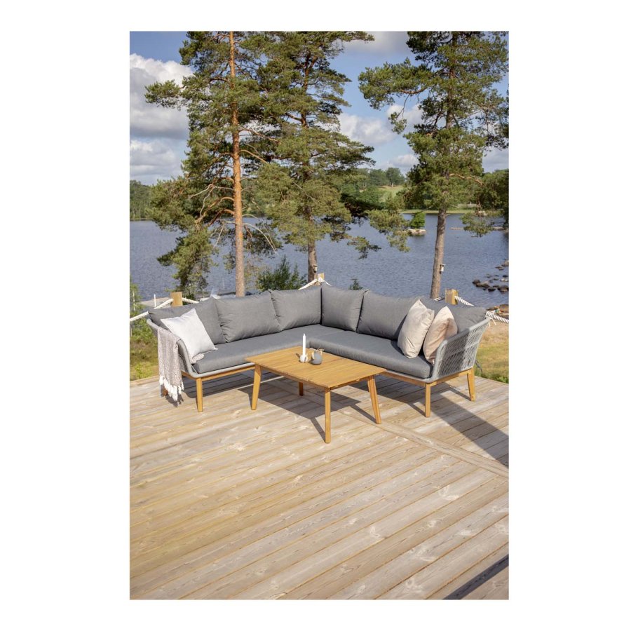 VENTURE DESIGN Chania hjrne havesofa - natur akacietr og gr stl 