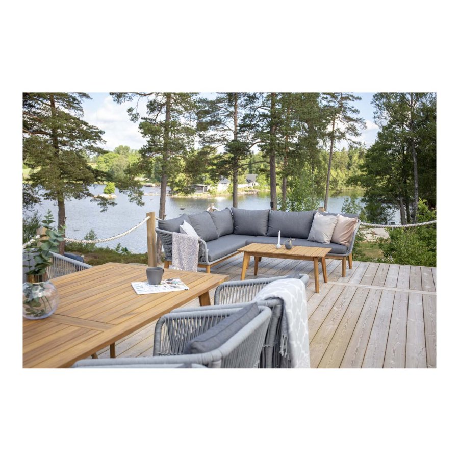 VENTURE DESIGN Chania hjrne havesofa - natur akacietr og gr stl 