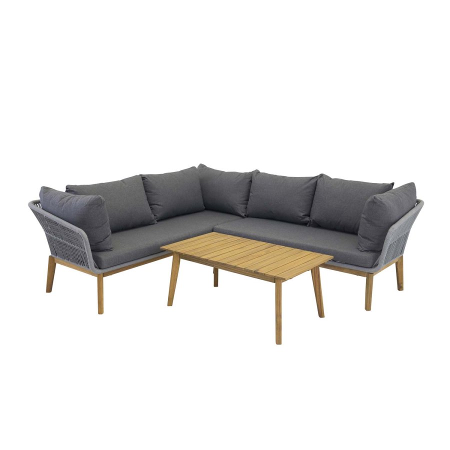 VENTURE DESIGN Chania hjrne havesofa - natur akacietr og gr stl 