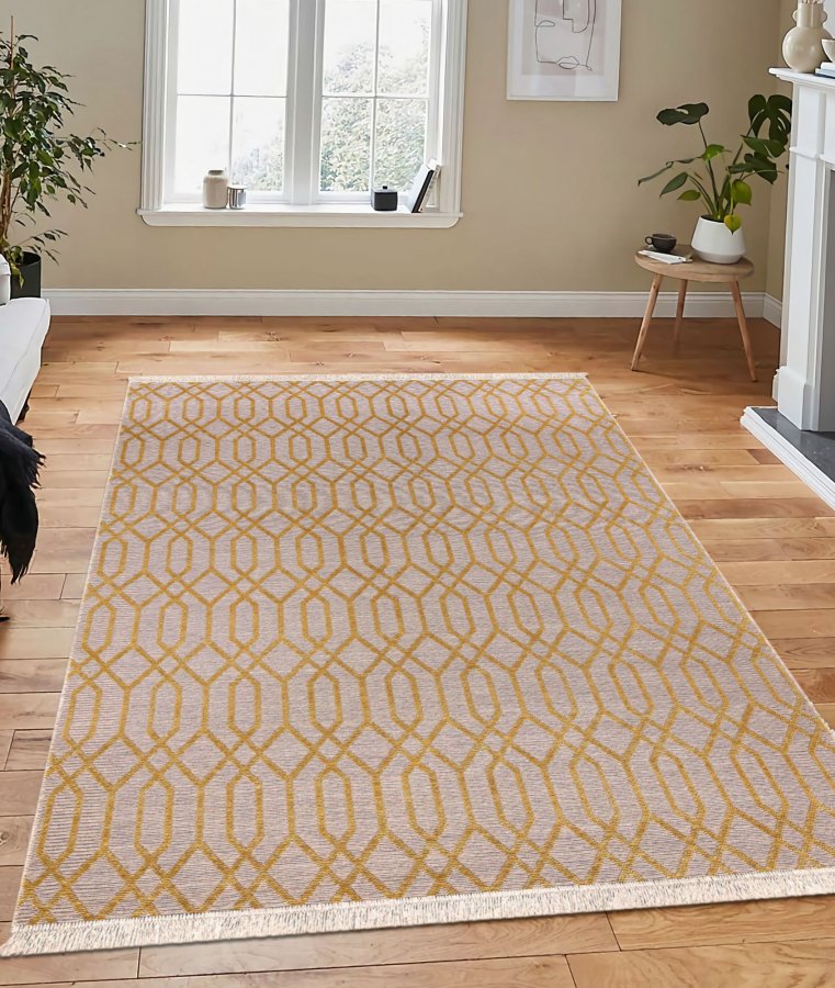 TEPPI 23037A gulvtppe m. mnster, rektangulr - gul jute og chenille (160x230)