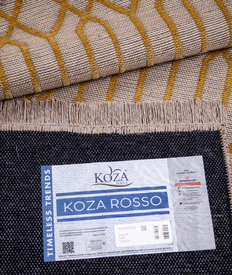 TEPPI 23037A gulvtppe m. mnster, rektangulr - gul jute og chenille (160x230)