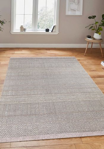 TEPPI 23041A gulvtppe m. mnster, rektangulr - creme jute og chenille (160x230)