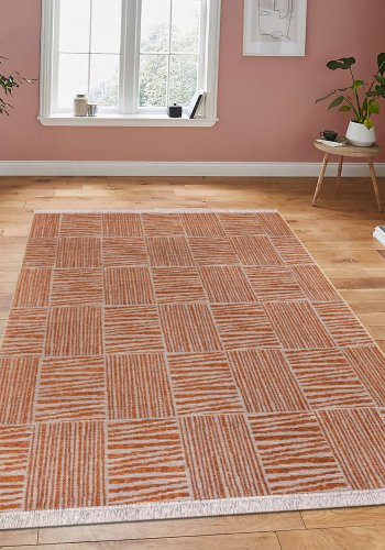 TEPPI 23043A gulvtppe m. mnster, rektangulr - orange jute og chenille (160x230)