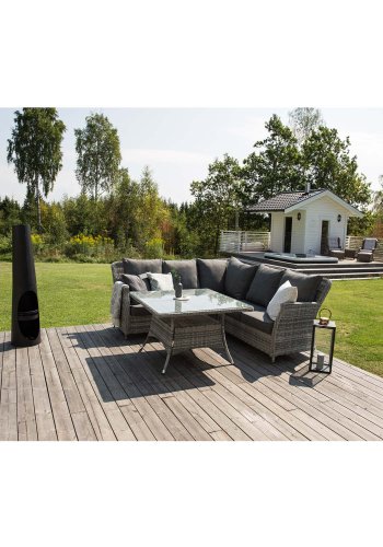 VENTURE DESIGN Vikelund hjrne havesofa m. gr hynder - gr rattan og aluminium
