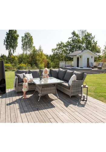 VENTURE DESIGN Vikelund hjrne havesofa m. gr hynder - gr rattan og aluminium