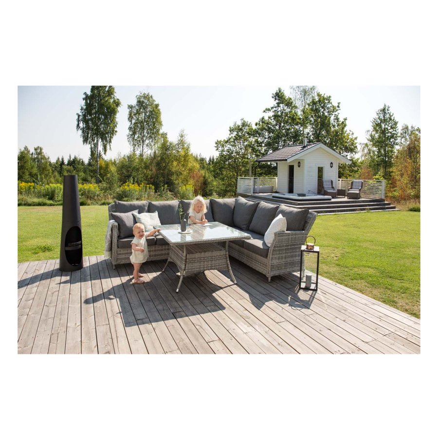 VENTURE DESIGN Vikelund hjrne havesofa m. gr hynder - gr rattan og aluminium