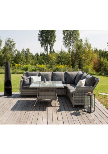 VENTURE DESIGN Vikelund hjrne havesofa m. gr hynder - gr rattan og aluminium