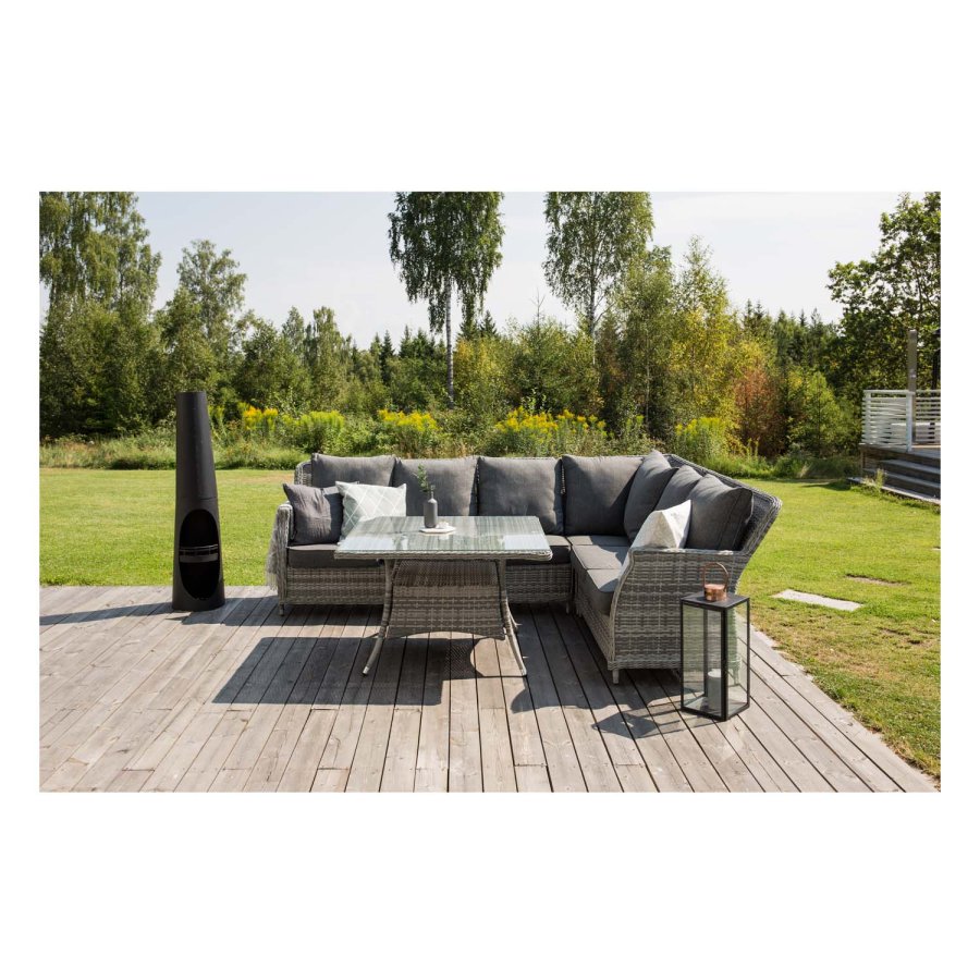 VENTURE DESIGN Vikelund hjrne havesofa m. gr hynder - gr rattan og aluminium