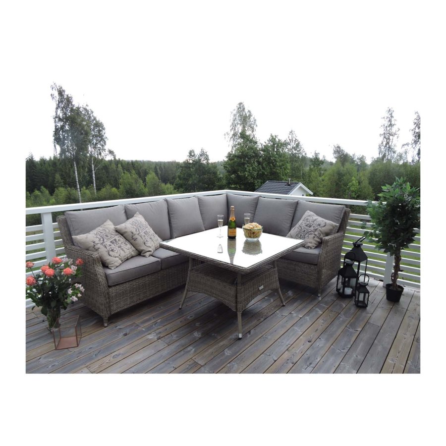 VENTURE DESIGN Vikelund hjrne havesofa m. sand hynder - natur rattan og aluminium