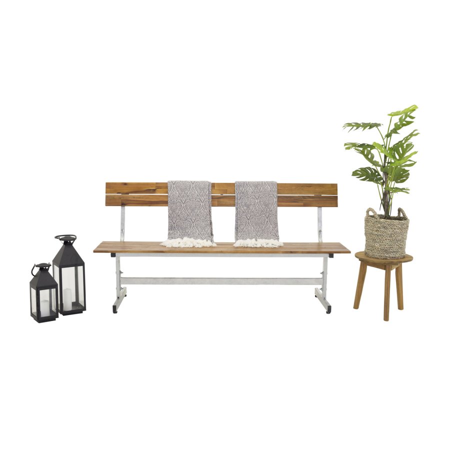 VENTURE DESIGN rektangulr Lie havebnk m. rygln - natur akacietr og slv stl 