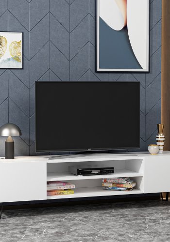 NORDVÄRK Bloom TV-bord, m. 2 lger og 1 hylde - hvid melamin (160x37,4)