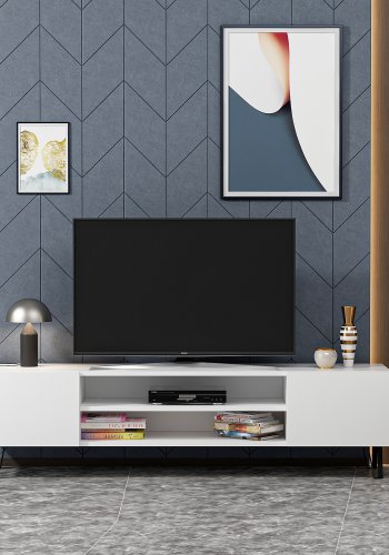 NORDVÄRK Bloom TV-bord, m. 2 lger og 1 hylde - hvid melamin (160x37,4)