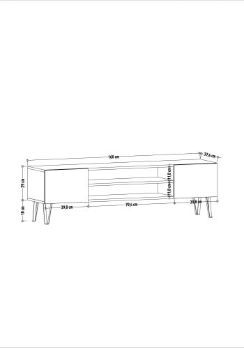 NORDVÄRK Bloom TV-bord, m. 2 lger og 1 hylde - hvid melamin (160x37,4)