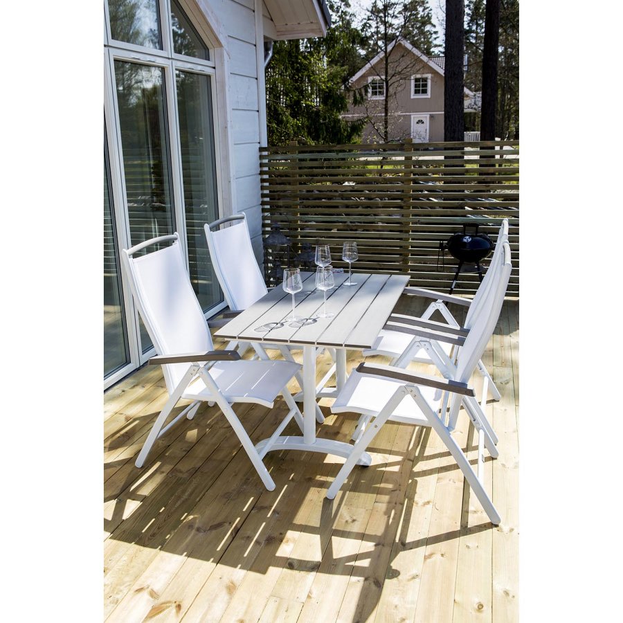 VENTURE DESIGN Albany 5 pos. havestol, m. armln - hvid textilene og aluminium, gr aintwood