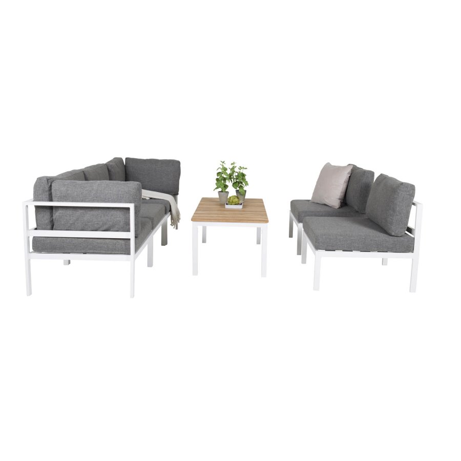 VENTURE DESIGN rektangulr Brasilia havebord - natur teaktr og hvid aluminium (110x60)