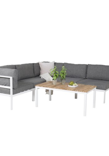 VENTURE DESIGN rektangulr Brasilia havebord - natur teaktr og hvid aluminium (110x60)