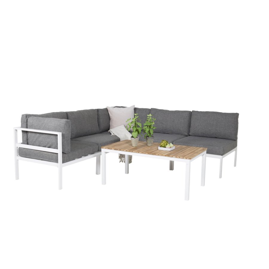 VENTURE DESIGN rektangulr Brasilia havebord - natur teaktr og hvid aluminium (110x60)