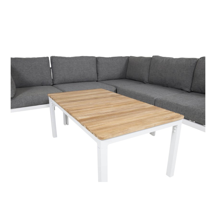 VENTURE DESIGN rektangulr Brasilia havebord - natur teaktr og hvid aluminium (110x60)
