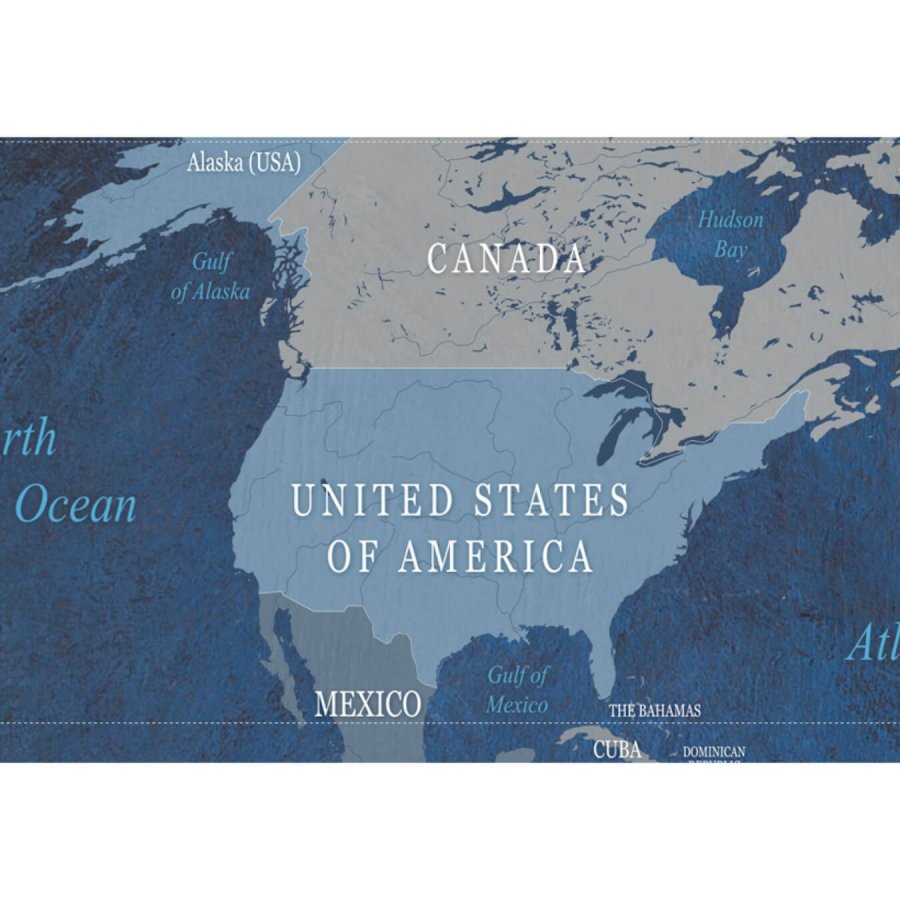 ARTGEIST Dark Blue World verdenskort billede - mrkebl/brun print p kork (flere strrelser)