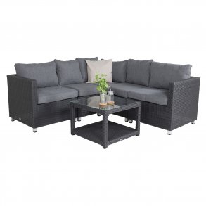 VENTURE DESIGN Vamos modul sofast - gr hynder, glas, sort polyrattan og aluminium