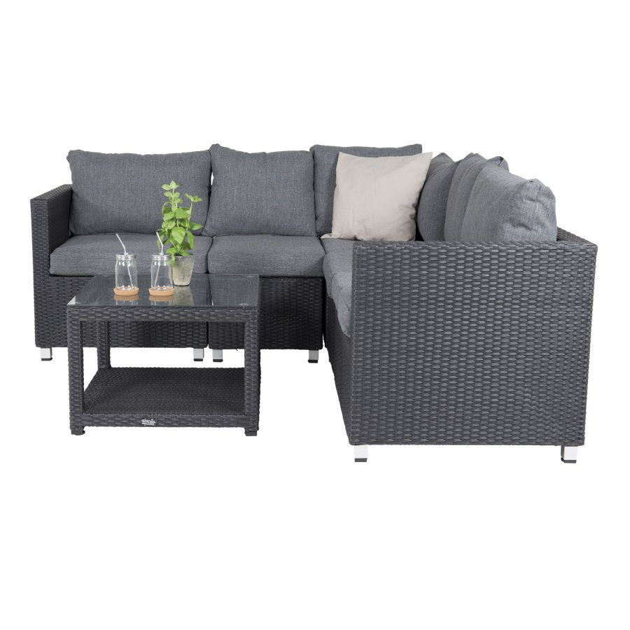 VENTURE DESIGN Vamos modul sofast - gr hynder, glas, sort polyrattan og aluminium