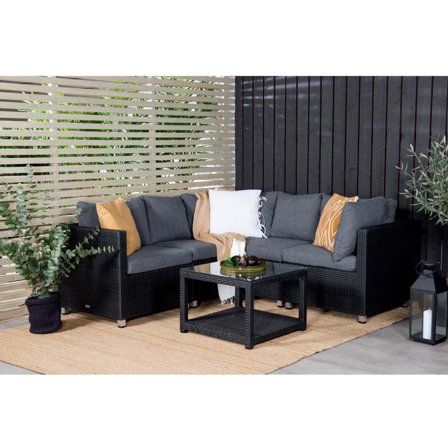 VENTURE DESIGN Vamos modul sofast - gr hynder, glas, sort polyrattan og aluminium