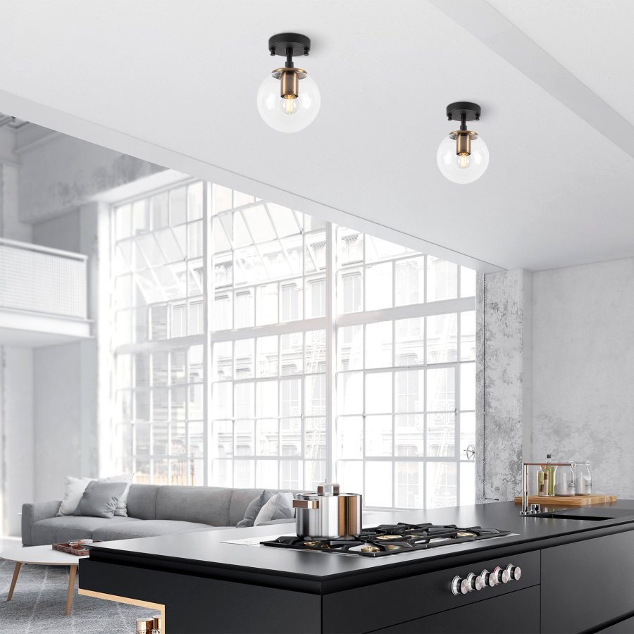 LUMI Atmaca loftlampe - glas og sort metal