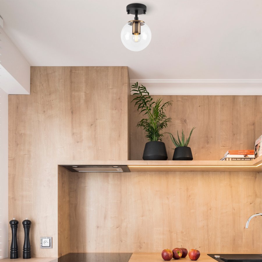 LUMI Atmaca loftlampe - glas og sort metal