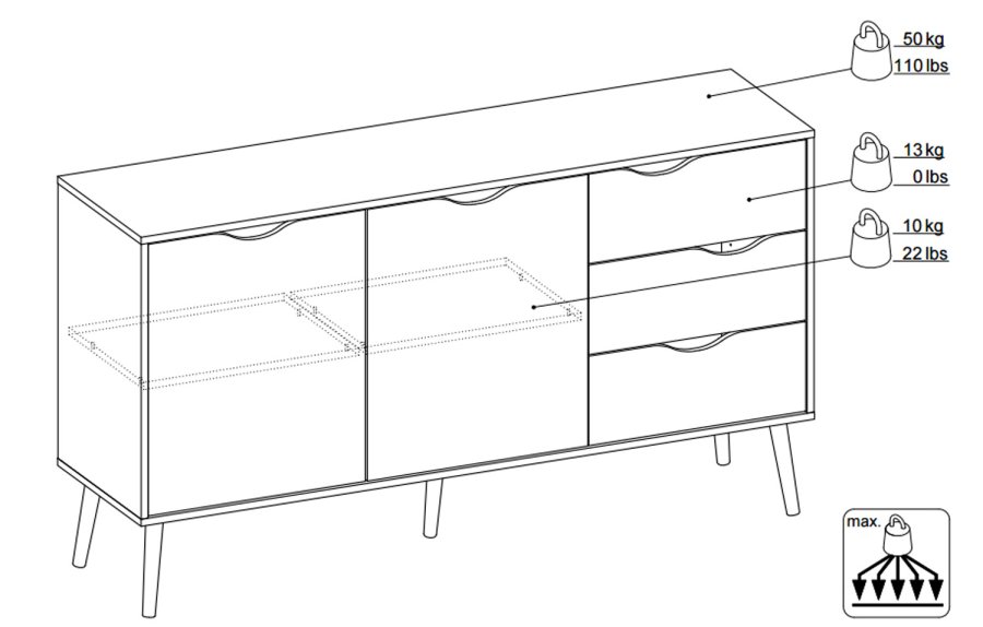 TVILUM Delta sknk - hvid/egestruktur, m. 2 lger og 3 skuffer