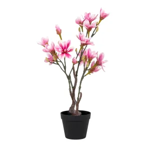 HOUSE NORDIC kunstig Magnoliatr plante - grn og rosa plastik (H:75)