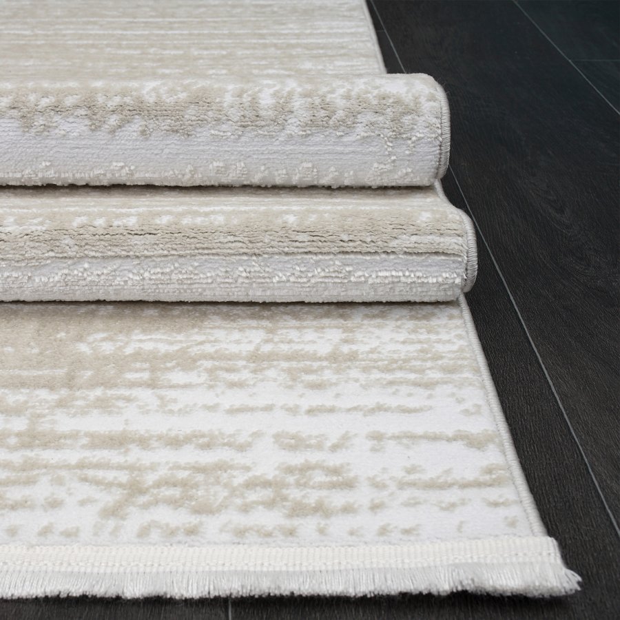 TEPPI Jasmine 1452 Hall gulvtppe, rektangulr - beige og hvid polyester (80x150)