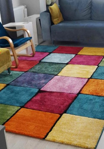 TEPPI Renkli gulvtppe m. tern, rektangulr - multifarvet polypropylen (140x200)