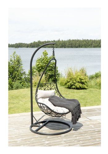VENTURE DESIGN Vide udendrs hngestol m. hynder - gr stof, sort rattan og stl