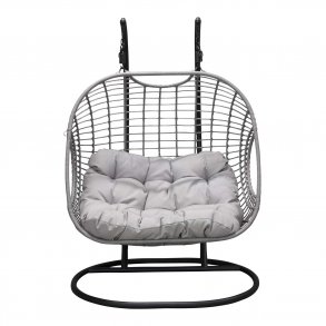 VENTURE DESIGN Viga dobbelt udendrs hngestol m. hynder - gr stof og rattan, sort stl