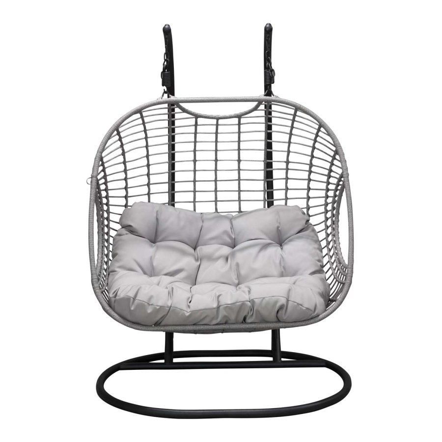 VENTURE DESIGN Viga dobbelt udendrs hngestol m. hynder - gr stof og rattan, sort stl