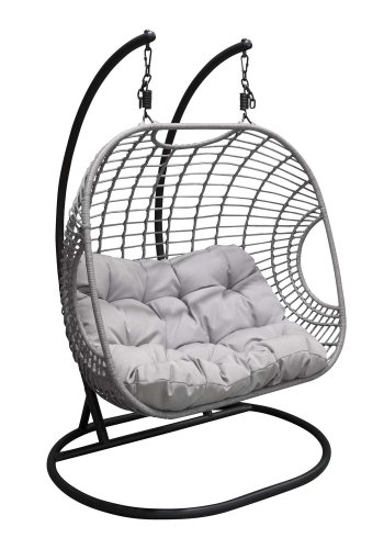 VENTURE DESIGN Viga dobbelt udendrs hngestol m. hynder - gr stof og rattan, sort stl