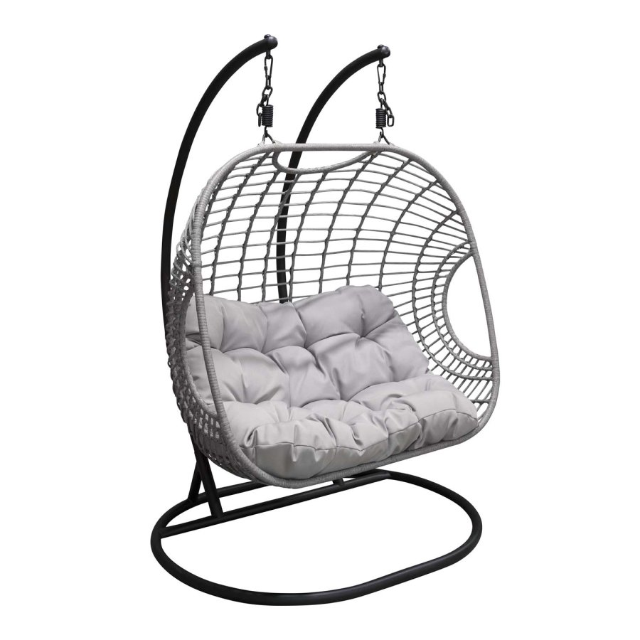 VENTURE DESIGN Viga dobbelt udendrs hngestol m. hynder - gr stof og rattan, sort stl