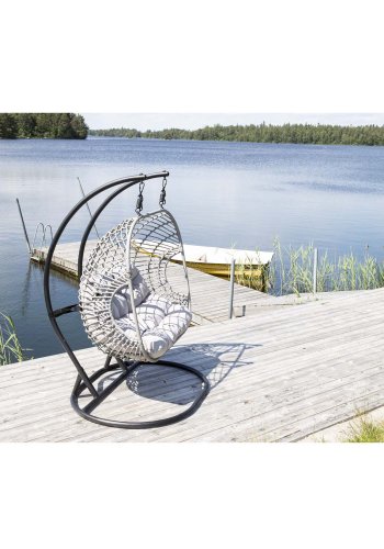 VENTURE DESIGN Viga dobbelt udendrs hngestol m. hynder - gr stof og rattan, sort stl