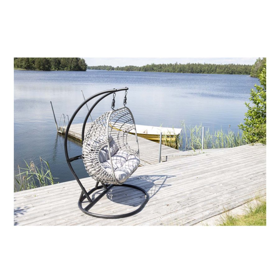 VENTURE DESIGN Viga dobbelt udendrs hngestol m. hynder - gr stof og rattan, sort stl