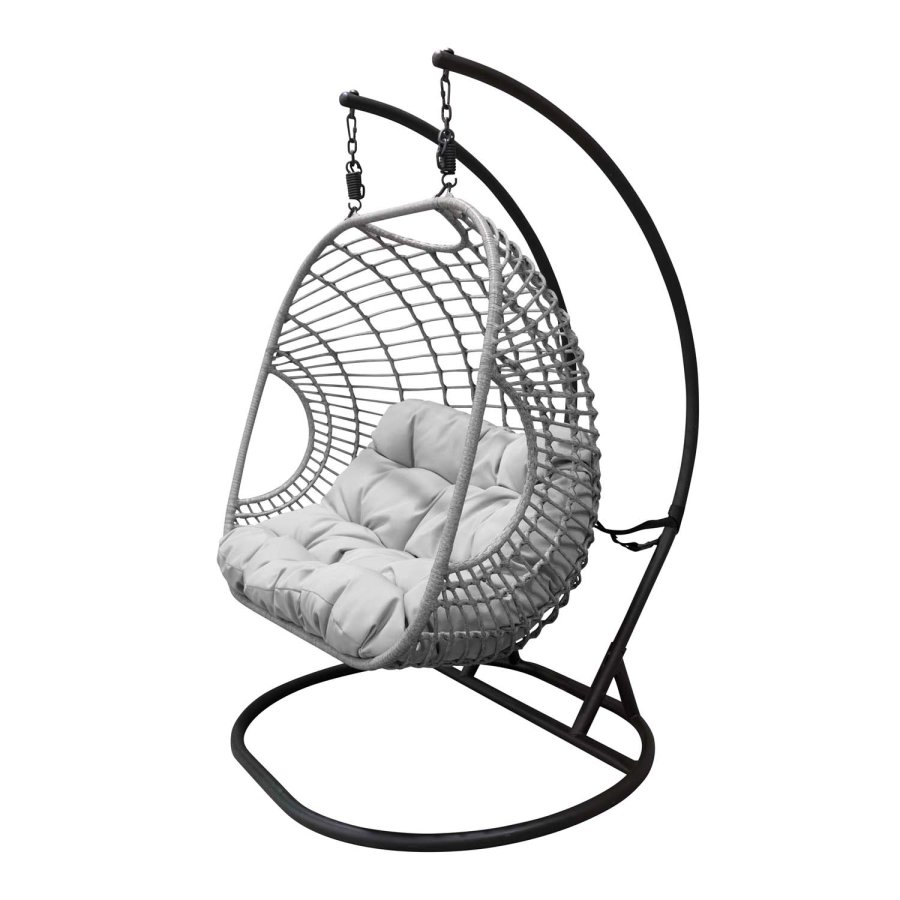 VENTURE DESIGN Viga dobbelt udendrs hngestol m. hynder - gr stof og rattan, sort stl