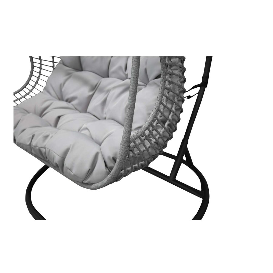 VENTURE DESIGN Viga dobbelt udendrs hngestol m. hynder - gr stof og rattan, sort stl