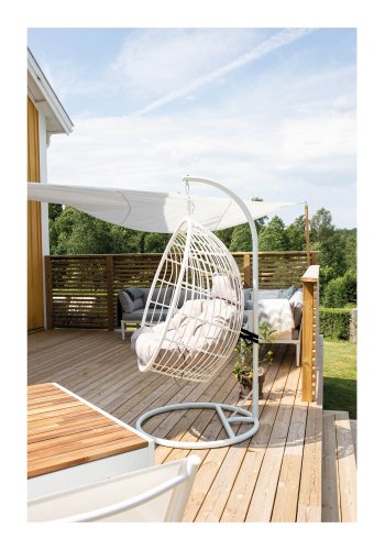 VENTURE DESIGN Viga udendrs hngestol m. gr stofhynde - hvid rattan og stl