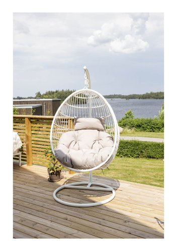 VENTURE DESIGN Viga udendrs hngestol m. gr stofhynde - hvid rattan og stl