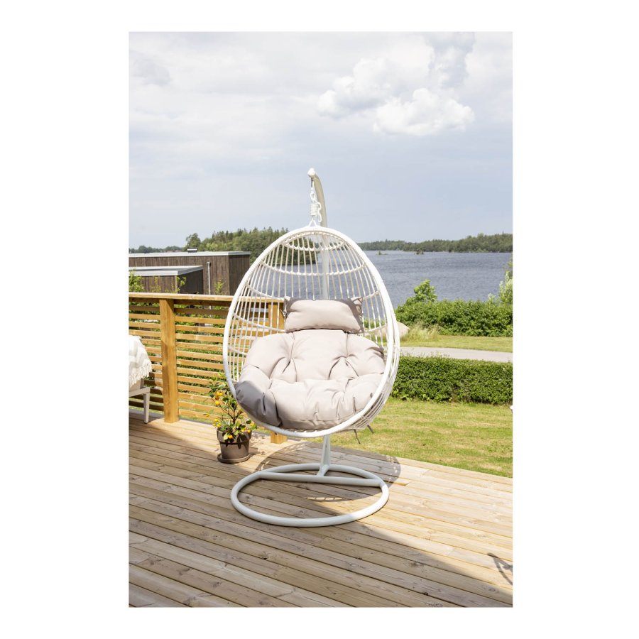 VENTURE DESIGN Viga udendrs hngestol m. gr stofhynde - hvid rattan og stl