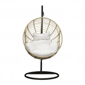 VENTURE DESIGN rund Viga udendrs hngestol m. hynde - offwhite stof, natur rattan og sort stl