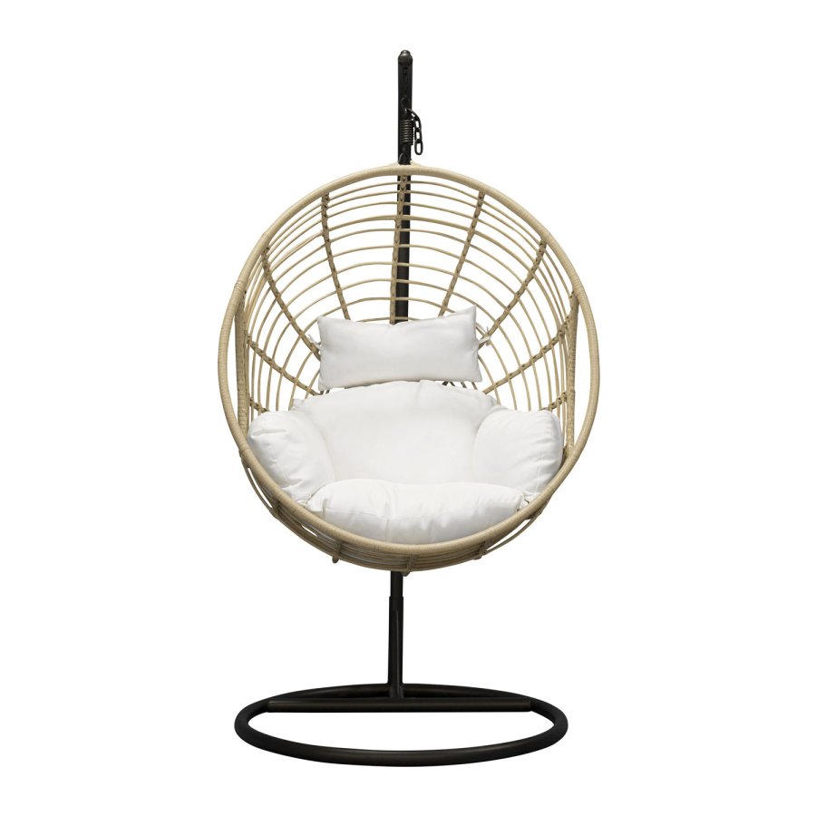 VENTURE DESIGN rund Viga udendrs hngestol m. hynde - offwhite stof, natur rattan og sort stl
